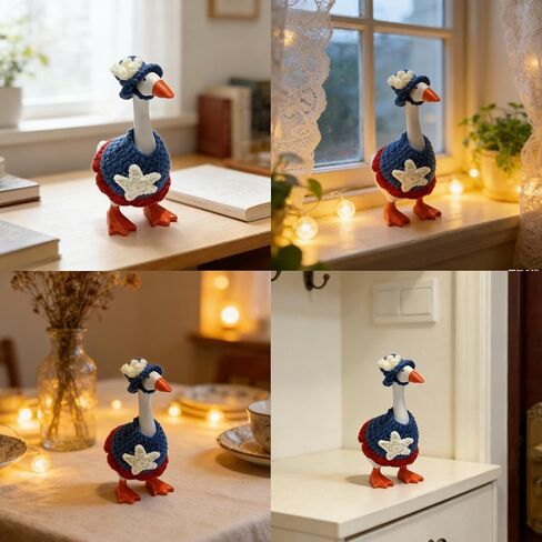 7 Inch Desk Goose Outfits, 4th of July Desk Goose Costumes Accessories, Festive Knitted Independence Day Couple Desktop Geese Decor Magnetic Goose Statue Clothes, Home Office Table Decor Gifts in Saudi Arabia
