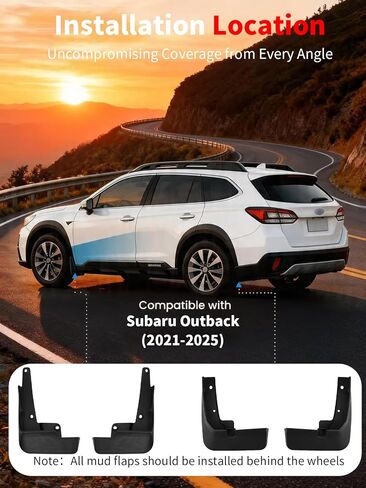 No Drill Mud Flaps for 2021-2025 Subaru Outback, Heavy Duty Front & Rear All Weather Splash Guards Set for Base Premium Limited/Touring/Onyx Edition XT Models, OEM-Style Mud Guards, Not Fit Wilderness in Saudi Arabia