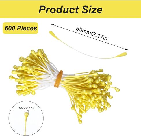 Matwsec 600 Pcs Flower Stamens, 2mm Matt Pearl Double Heads Stamen for Flower Making, Artificial Fake Flower Stamens for Crafts Wedding Bouquet Scrapbook Decoration (White and Yellow) in Kuwait
