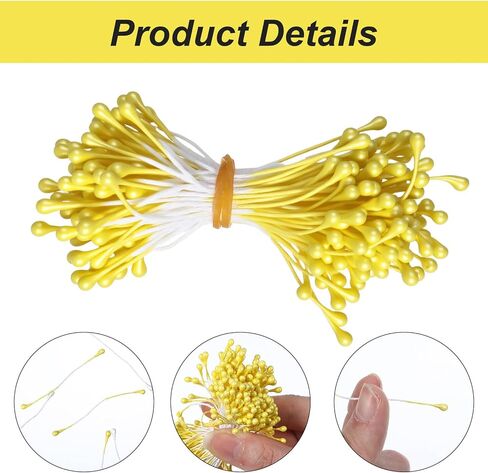 Matwsec 600 Pcs Flower Stamens, 2mm Matt Pearl Double Heads Stamen for Flower Making, Artificial Fake Flower Stamens for Crafts Wedding Bouquet Scrapbook Decoration (White and Yellow) in Kuwait