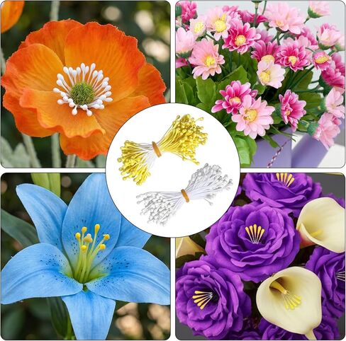 Matwsec 600 Pcs Flower Stamens, 2mm Matt Pearl Double Heads Stamen for Flower Making, Artificial Fake Flower Stamens for Crafts Wedding Bouquet Scrapbook Decoration (White and Yellow) in Kuwait