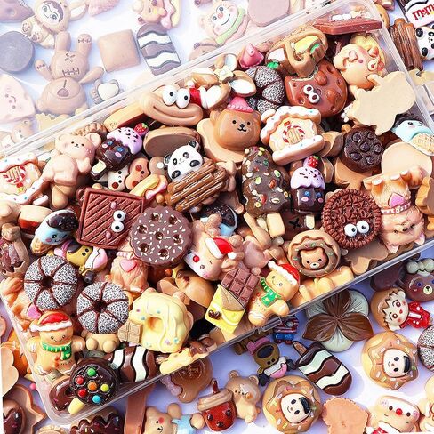 JINDUODUO 50 Pcs Flat Back Charms for Crafts, Cute Resin Charms Bulk for Scrapbooking (Brown) in Saudi Arabia