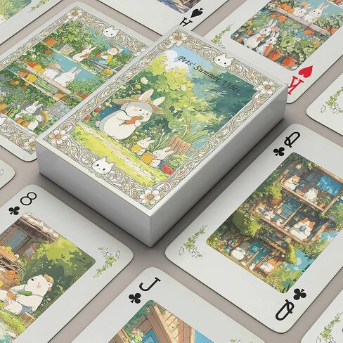 أوراق اللعب، بطاقة اللعب ذات الطابع الصيفي للحيوانات الأليفة، 54 رسمًا توضيحيًا رائعًا فريدًا، حجم قياسي عالمي، تصميم ذو وجهين غير قابل للانزلاق in Kuwait