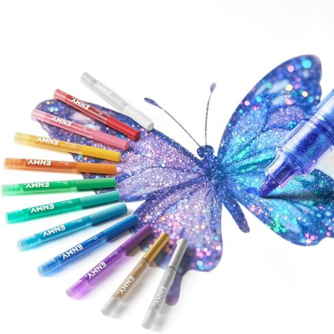 12 Colors Glitter Markers, Sparkle Acrylic Markers, Metallic Shimmer Paint Pens, Fine Tip Water-based Ink for Drawing, DIY Crafts Greeting Birthday Cards Making Poster Album Wood in Saudi Arabia