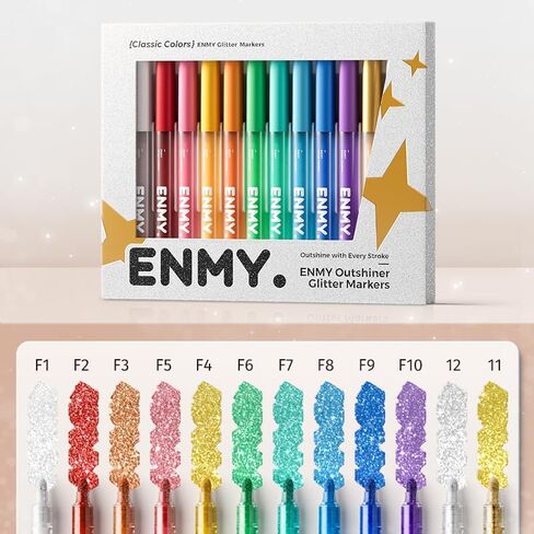 12 Colors Glitter Markers, Sparkle Acrylic Markers, Metallic Shimmer Paint Pens, Fine Tip Water-based Ink for Drawing, DIY Crafts Greeting Birthday Cards Making Poster Album Wood in Saudi Arabia