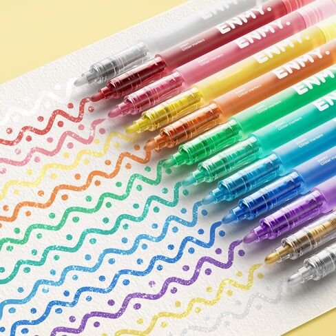 12 Colors Glitter Markers, Sparkle Acrylic Markers, Metallic Shimmer Paint Pens, Fine Tip Water-based Ink for Drawing, DIY Crafts Greeting Birthday Cards Making Poster Album Wood in Saudi Arabia