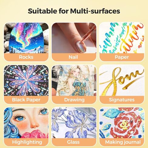 12 Colors Glitter Markers, Sparkle Acrylic Markers, Metallic Shimmer Paint Pens, Fine Tip Water-based Ink for Drawing, DIY Crafts Greeting Birthday Cards Making Poster Album Wood in Saudi Arabia