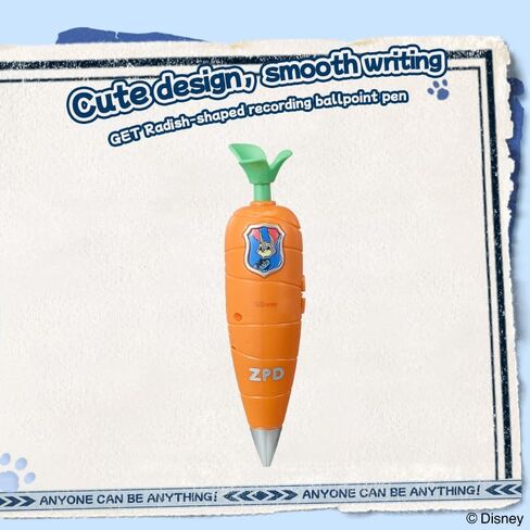 MINISO Disney Zootopia Judy Hopps Officer Life Series Voice Recording Ballpoint Pen, Carrot-Shaped 60-Second Audio Recorder with Clip, mooth Black Ink Writing for Office, School & Fans in Kuwait