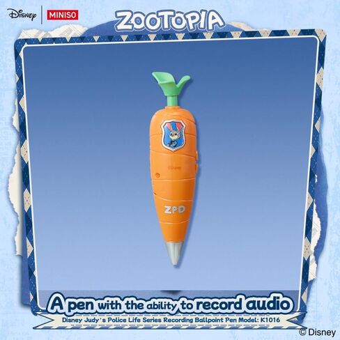 MINISO Disney Zootopia Judy Hopps Officer Life Series Voice Recording Ballpoint Pen, Carrot-Shaped 60-Second Audio Recorder with Clip, mooth Black Ink Writing for Office, School & Fans in Kuwait