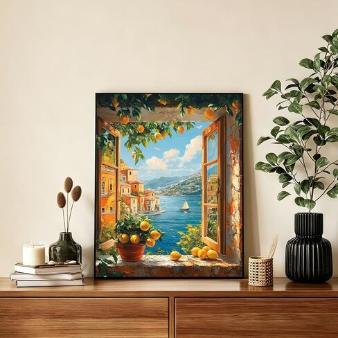 AUKELHJ Paint by Numbers Kit for Adults Beginners, Landscape Paint by Numbers for Adult, DIY Acrylic Canvas Window View Painting by Number for Gifts Home Wall Decor 16X20 inch (Without Frame) in Saudi Arabia