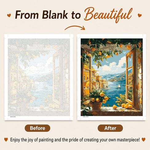 AUKELHJ Paint by Numbers Kit for Adults Beginners, Landscape Paint by Numbers for Adult, DIY Acrylic Canvas Window View Painting by Number for Gifts Home Wall Decor 16X20 inch (Without Frame) in Saudi Arabia