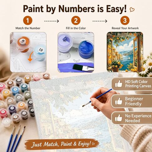 AUKELHJ Paint by Numbers Kit for Adults Beginners, Landscape Paint by Numbers for Adult, DIY Acrylic Canvas Window View Painting by Number for Gifts Home Wall Decor 16X20 inch (Without Frame) in Saudi Arabia