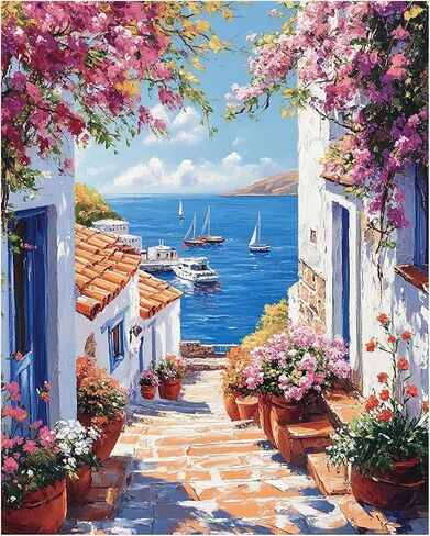 AUKELHJ Paint by Numbers Kit for Adults Beginners, Landscape Paint by Numbers for Adult, DIY Acrylic Canvas Window View Painting by Number for Gifts Home Wall Decor 16X20 inch (Without Frame) in Saudi Arabia