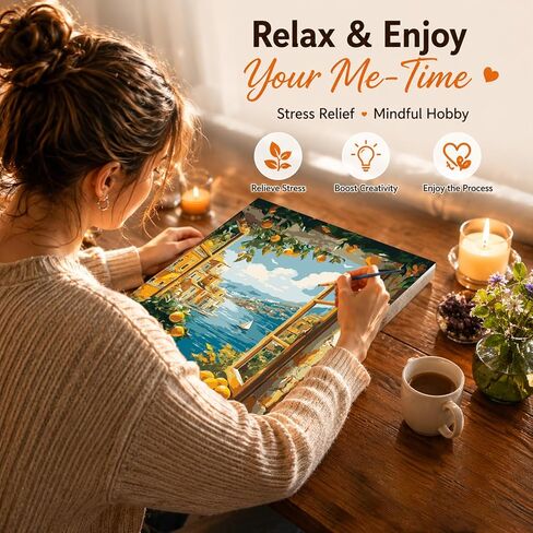 AUKELHJ Paint by Numbers Kit for Adults Beginners, Landscape Paint by Numbers for Adult, DIY Acrylic Canvas Window View Painting by Number for Gifts Home Wall Decor 16X20 inch (Without Frame) in Saudi Arabia