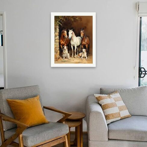 Animal Paint by Numbers Kit for Adults - DIY Horses and Dogs Resting by Stable Wall Painting on Canvas 16x20In, Acrylic Paint Set, Suitable for Beginners, Art for Home Decoration or Gifts in Kuwait