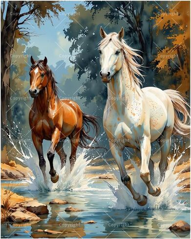 Animal Paint by Numbers Kit for Adults - DIY Horses and Dogs Resting by Stable Wall Painting on Canvas 16x20In, Acrylic Paint Set, Suitable for Beginners, Art for Home Decoration or Gifts in Kuwait