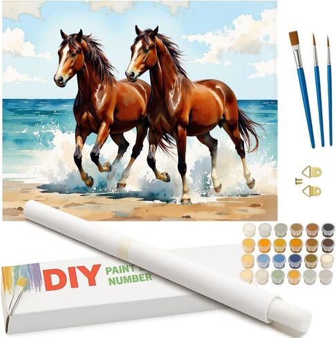 Animal Paint by Numbers Kit for Adults - DIY Horses and Dogs Resting by Stable Wall Painting on Canvas 16x20In, Acrylic Paint Set, Suitable for Beginners, Art for Home Decoration or Gifts in Kuwait