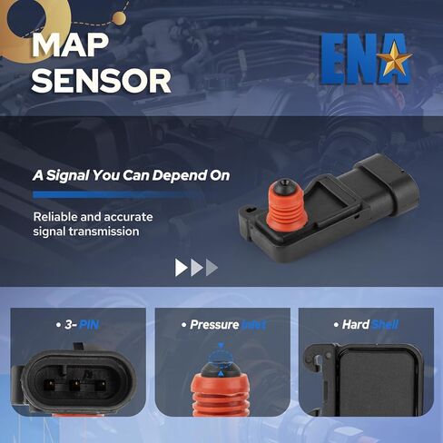 ENA Manifold Absolute Pressure Sensor Compatible with 1997-2019 Chevy Chevrolet GMC Honda Buick Cadillac Pontiac Isuzu Alero Amigo Astra Ascender Axiom Bravada Canyon Cavalier Replacement for AS60 in Kuwait