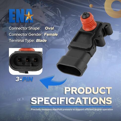 ENA Manifold Absolute Pressure Sensor Compatible with 1997-2019 Chevy Chevrolet GMC Honda Buick Cadillac Pontiac Isuzu Alero Amigo Astra Ascender Axiom Bravada Canyon Cavalier Replacement for AS60 in Kuwait