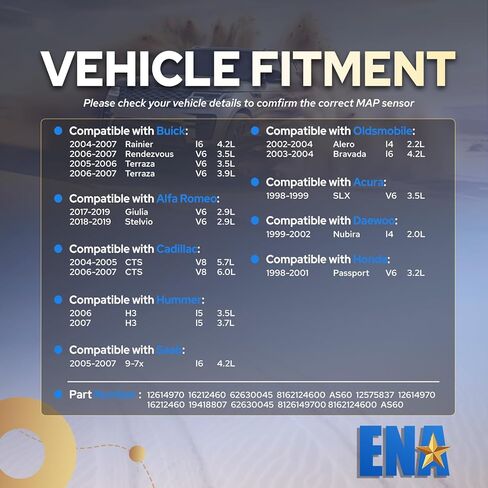 ENA Manifold Absolute Pressure Sensor Compatible with 1997-2019 Chevy Chevrolet GMC Honda Buick Cadillac Pontiac Isuzu Alero Amigo Astra Ascender Axiom Bravada Canyon Cavalier Replacement for AS60 in Kuwait