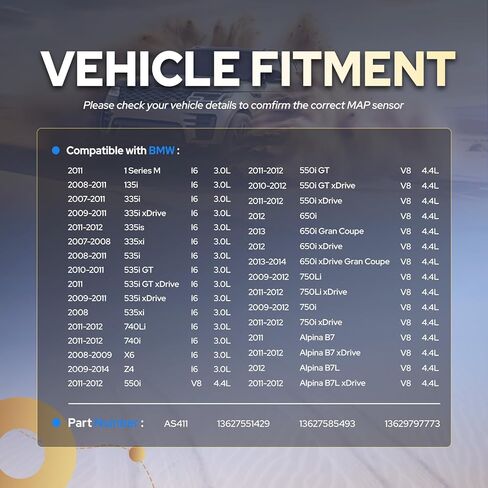 مستشعر الضغط المطلق المنوع ENA متوافق مع 2007 2008 2009 2010 2011 2012 2013 2014 BMW 335is 335i xDrive 335xi 535i GT xDrive 535xi 1 Series M 135i X6 Z4 بديل لـ AS411 13627551429 in Kuwait