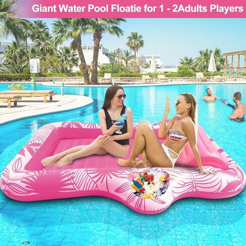83"x63" Inflatable Tanning Pool Lounger Float, Extra Large Pool Floats Adult with Pillow 4 in 1 Suntan Tub Raft Floatie with Food Drink Holder, Tanning Bed Blow Up for Summer Beach Lake Pool Party in Kuwait