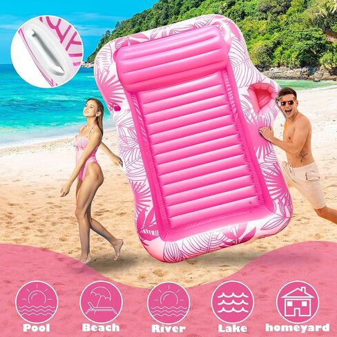 83"x63" Inflatable Tanning Pool Lounger Float, Extra Large Pool Floats Adult with Pillow 4 in 1 Suntan Tub Raft Floatie with Food Drink Holder, Tanning Bed Blow Up for Summer Beach Lake Pool Party in Kuwait