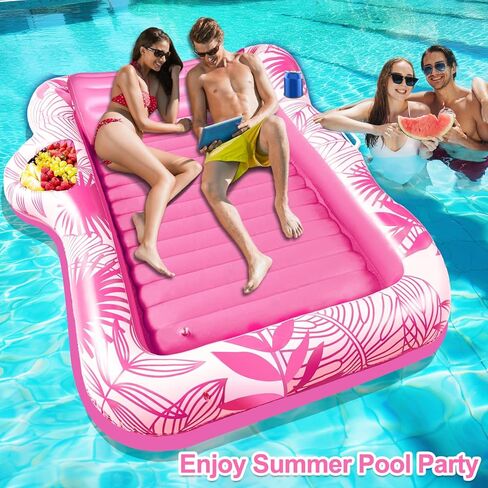 83"x63" Inflatable Tanning Pool Lounger Float, Extra Large Pool Floats Adult with Pillow 4 in 1 Suntan Tub Raft Floatie with Food Drink Holder, Tanning Bed Blow Up for Summer Beach Lake Pool Party in Kuwait