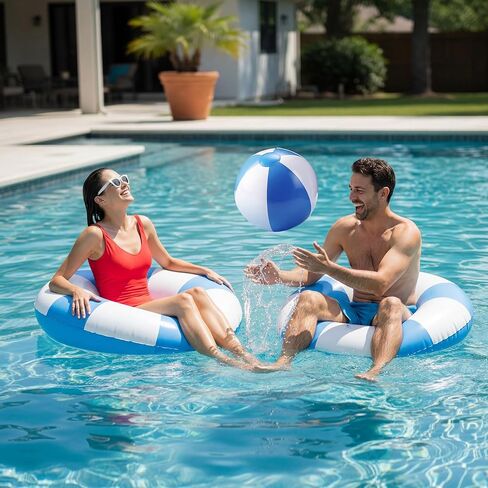 4 Pcs 35 Inch Jumbo Striped Inflatable Pool Floats with 2 pcs Beach Ball for Adults Swimming Pool Tubes for Summer Swimming Beach Party in Kuwait
