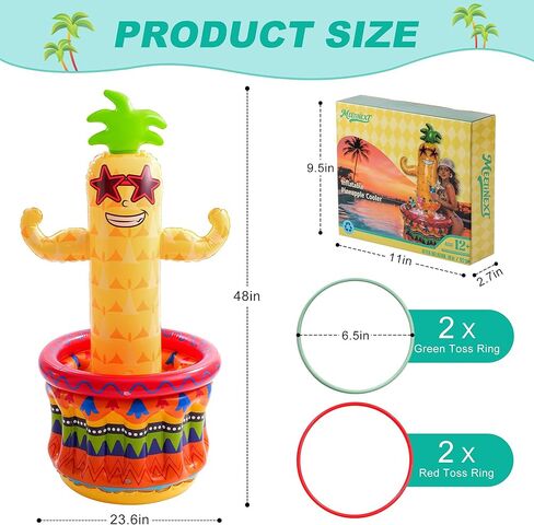 Inflatable Pineapple Pool Party Cooler, Blow Up Cooler Ice Bucket with Ring Toss Game, Luau Hawaiian Tropical Pool Party Decorations, Inflatable Pool Bar for Pool Beach Outdoor Birthday Party Supplies in Saudi Arabia