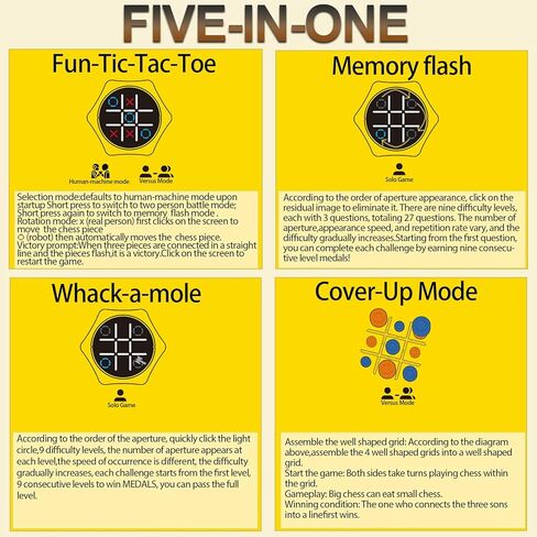Rechargeable Electronic Tic Tac Toe Game, 5-in-1 Handheld Puzzle Console, LED Light Interactive Board Game Portable Travel Game for Kids and Adults, Educational Birthday, Ages 5+ in Saudi Arabia