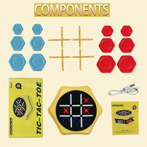 Rechargeable Electronic Tic Tac Toe Game, 5-in-1 Handheld Puzzle Console, LED Light Interactive Board Game Portable Travel Game for Kids and Adults, Educational Birthday, Ages 5+ in Saudi Arabia