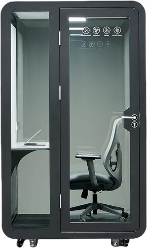 جراب Solo Office، جراب صوت، كشك مكتب متنقل، كشك عازل للصوت للمنزل، جراب الخصوصية، بكرة متنقلة مع مكتب، ضوء LED، مراوح طرد مركزي ومنافذ USB AC - أسود in Kuwait