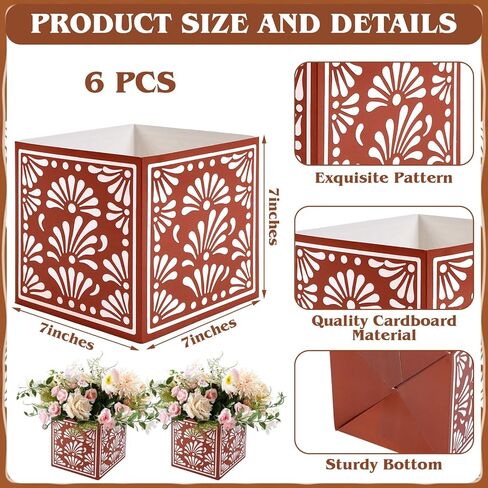 6 Pcs Platos De Barro Mexican Flower Boxes Mexicanos Cielito Lindo Party Centerpiece Decoration Mexican Paper Gift Boxes Flower Vase Terracotta Clay Pottery for Cinco De Mayo Table Party in Kuwait