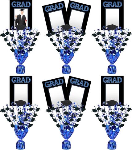 Capoda 6 Pack Graduation Table Centerpiece Party Decoration Metallic Foil Spray Centerpiece Glitter Star Tabletop Decor for 2026 Graduation Party Congrats Grad Decor Supplies (Photo,Black Blue) in Kuwait