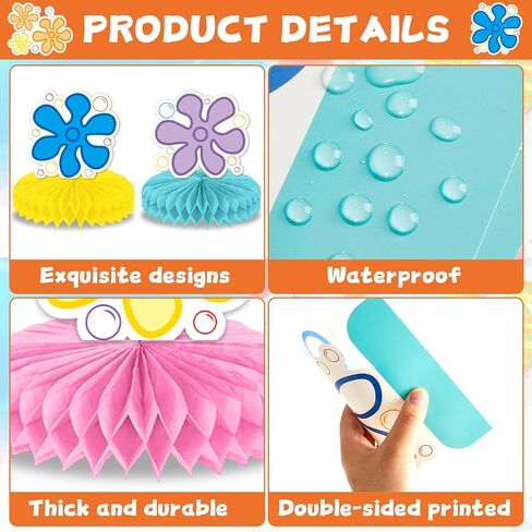 12Pcs Bikini Flower Bubble Honeycomb Centerpiece for Tables Ocean Party Decoration Yellow Cartoon Honeycomb Centerpiece Table Topper for Under the Sea Baby Shower Cartoon Theme Birthday Party Supplies in Saudi Arabia