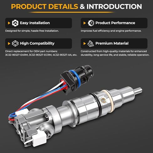 6.0L Powerstroke Fuel Injector, Compatible with Ford Super Duty (2004-2010), Compatible with Ford Excursion (2004-2010), With Sleeve & Gasket, Replacement for 4C3Z9E527AA, BRM, AP60901 in Saudi Arabia