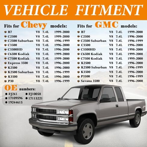 6 Holes Fuel Injectors Fit for : GMC & Chevrolet C2500/C3500/C3500HD/K2500/K3500/C2500 Suburban/Savana 3500/Express 3500/P3500/P30/B7/C6500 Kodiak/C7500 Kodiak,1996-2000, 7.4L,OEM # FJ241(8 Pcs) in Saudi Arabia