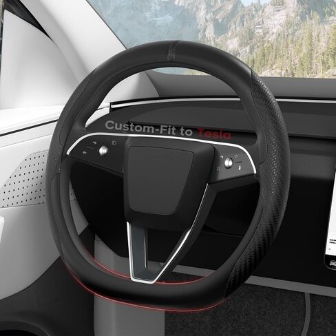 Nappa Leather Steering Wheel Cover for Tesla Model 3/Y 2016 2017 2018 2019 2020 2021 2022 2023 2024 2025, Model 3 Model Y Tesla Steering Wheel Cover Protector, Non-Slip Textured Breathable in Kuwait