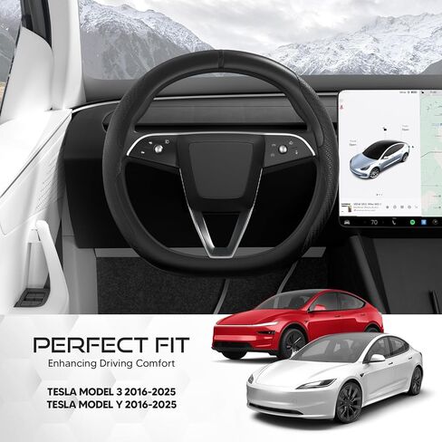 Nappa Leather Steering Wheel Cover for Tesla Model 3/Y 2016 2017 2018 2019 2020 2021 2022 2023 2024 2025, Model 3 Model Y Tesla Steering Wheel Cover Protector, Non-Slip Textured Breathable in Kuwait