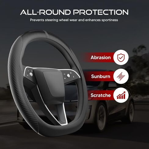 Nappa Leather Steering Wheel Cover for Tesla Model 3/Y 2016 2017 2018 2019 2020 2021 2022 2023 2024 2025, Model 3 Model Y Tesla Steering Wheel Cover Protector, Non-Slip Textured Breathable in Kuwait