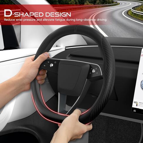 Nappa Leather Steering Wheel Cover for Tesla Model 3/Y 2016 2017 2018 2019 2020 2021 2022 2023 2024 2025, Model 3 Model Y Tesla Steering Wheel Cover Protector, Non-Slip Textured Breathable in Kuwait