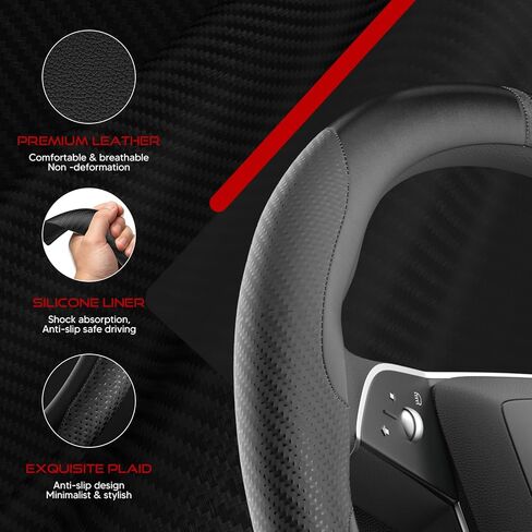 Nappa Leather Steering Wheel Cover for Tesla Model 3/Y 2016 2017 2018 2019 2020 2021 2022 2023 2024 2025, Model 3 Model Y Tesla Steering Wheel Cover Protector, Non-Slip Textured Breathable in Kuwait