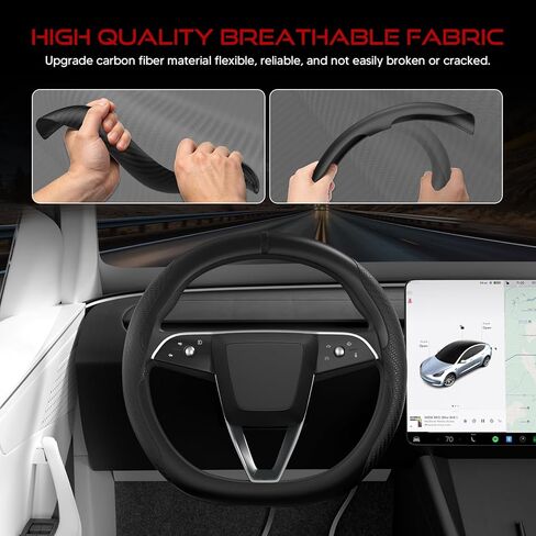 Nappa Leather Steering Wheel Cover for Tesla Model 3/Y 2016 2017 2018 2019 2020 2021 2022 2023 2024 2025, Model 3 Model Y Tesla Steering Wheel Cover Protector, Non-Slip Textured Breathable in Kuwait