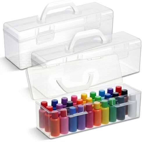 Yuanan 3 PCS Paint Storage Box, Craft Organizer Box Acrylic with Handle Paint Brush Case Art Supplies Storage Organizer for Art Enthusiasts, Students, Classrooms and Studios Organization in Kuwait
