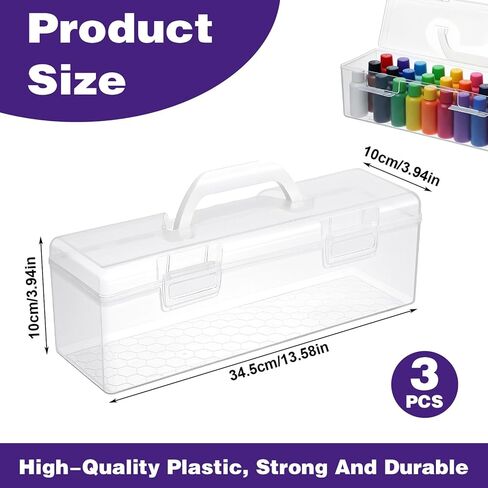 Yuanan 3 PCS Paint Storage Box, Craft Organizer Box Acrylic with Handle Paint Brush Case Art Supplies Storage Organizer for Art Enthusiasts, Students, Classrooms and Studios Organization in Kuwait