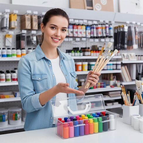 Yuanan 3 PCS Paint Storage Box, Craft Organizer Box Acrylic with Handle Paint Brush Case Art Supplies Storage Organizer for Art Enthusiasts, Students, Classrooms and Studios Organization in Kuwait