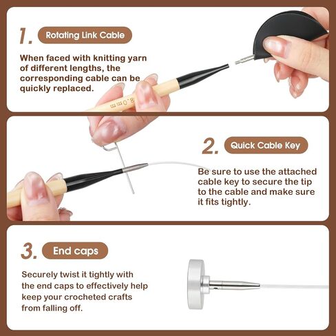Guclud Bamboo Knitting Needles Set, 5-Inch Interchangeable Circular Knitting Needles US 4-15 (3.5-10mm),12 Pairs of Hand-Polished Circular Needles, 4 Cables, Accessories & Case (Black Tip) in Saudi Arabia