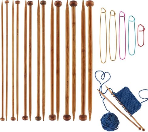 7 Pairs Bamboo Knitting Needles Set, Long Wooden Knitting Needles, 4/5/6/7/8/9/10mm Single Point Straight Wood Needle for Beginners Sweater, Shawl, Scarf, Blankets, Hats in Saudi Arabia