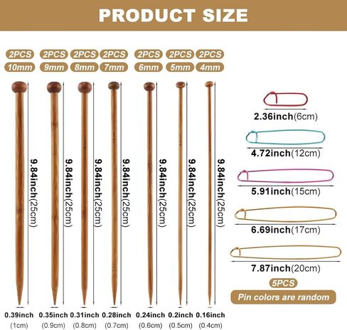 7 Pairs Bamboo Knitting Needles Set, Long Wooden Knitting Needles, 4/5/6/7/8/9/10mm Single Point Straight Wood Needle for Beginners Sweater, Shawl, Scarf, Blankets, Hats in Saudi Arabia